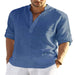 Men's Casual 3pics Cotton Linen Solid Color Long Sleeve Shirt Loose Stand Collar Blue Men Clothing Zimivas