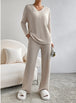 Fashion Solid Striped Suit V-neck Long-sleeved Top And Casual Straight Pants Loose Temperament Women's Clothing Apricot 4 null