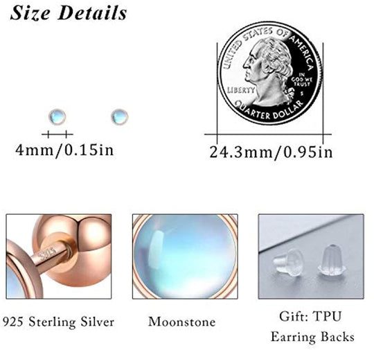 925 Sterling Silver Moonstone Tragus Cartilage Screw Back Hypoallergenic Earrings Jewelry Zimivas