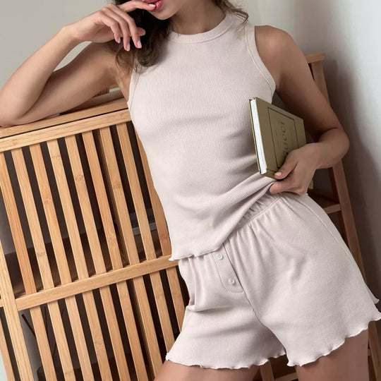 Pajamas Suit Vest Shorts Casual Homewear Two-piece Suit Lotus Root Color 0 null