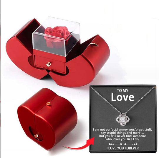 Fashion Jewelry Box Red Apple Christmas Gift Necklace Eternal Rose For Girl Mother's Day Valentine's Day Gifts With Artificial Flower Rose Flower Jewelry Box LOVER necklace silver card box English necklace Zimivas