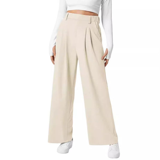 Women's Wide Leg Pants Elastic High Waist Waffle Knit Casual 0 null