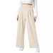 Women's Wide Leg Pants Elastic High Waist Waffle Knit Casual 0 null