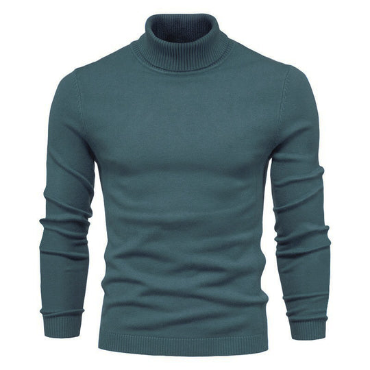 Men's Solid Color Slim Pullover Turtleneck Sweater Winter Casual Tops Clothing Denim Blue Men Clothing Zimivas