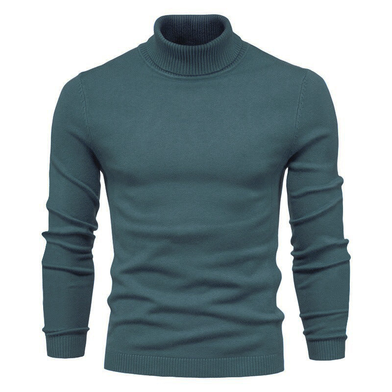 Men's Solid Color Slim Pullover Turtleneck Sweater Winter Casual Tops Clothing Denim Blue Men Clothing Zimivas