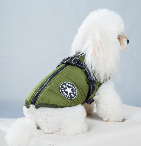 Pet Warm Dog Cotton-padded Clothes Fleece-lined Thickened Reflective Gallus Green 0 null