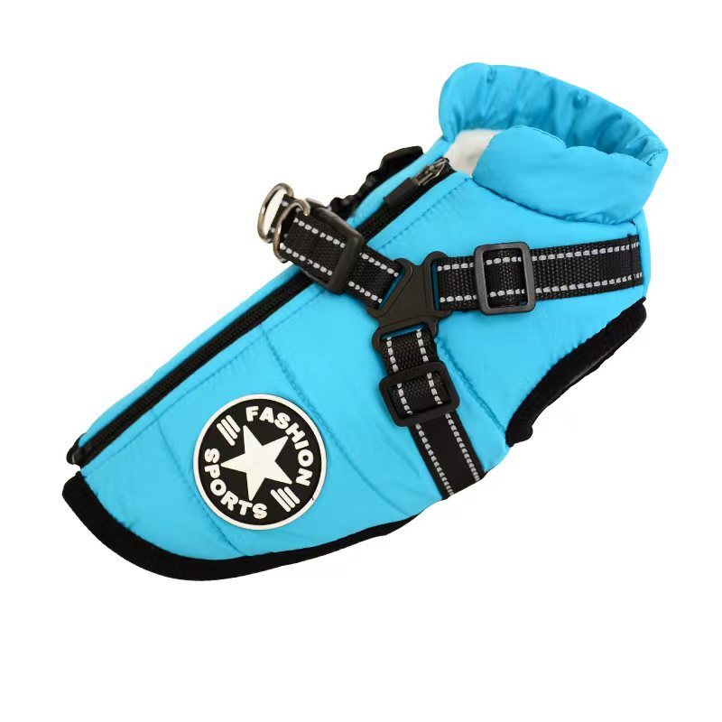 Waterproof Dog Clothes Winter Dog Coat With Harness Warm Pet Clothing Big Dog Jacket Chihuahua Labrador Coat Costume Baby blue pet supplies Zimivas