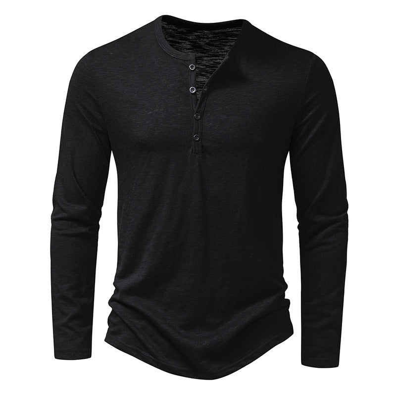 Mens Knit Long Sleeve Henley T-shirt Fashion Button Collar Tops Black Men Clothing Zimivas