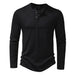 Mens Knit Long Sleeve Henley T-shirt Fashion Button Collar Tops Black Men Clothing Zimivas