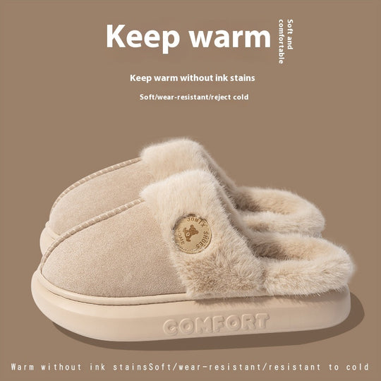 New Plush Slippers For Women Men Winter Warm Home Slipper Indoor Thick-soled Fleece Shoes Khaki shoes Zimivas